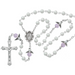 5mm White Pearl Beads with Pink Angel Miraculous Medal Communion Rosary