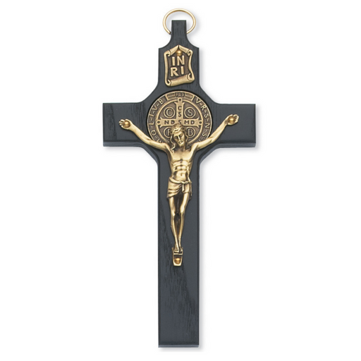 6.25" Black Crucifix with St. Benedict Medal