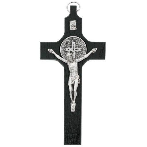 6.25" Black Crucifix with St Benedict Medal Centerpiece