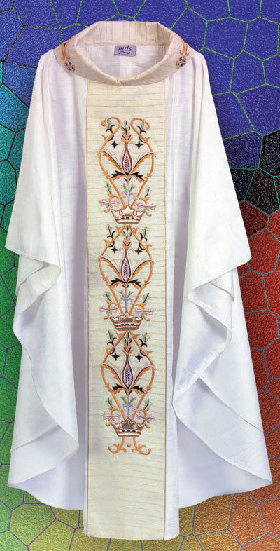 613 Traditional Chasuble with Handwoven Tussar Silk Orphrey & Embroidered Collar
