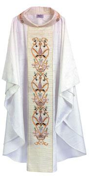 613 Traditional Chasuble with Handwoven Tussar Silk Orphrey & Embroidered Collar