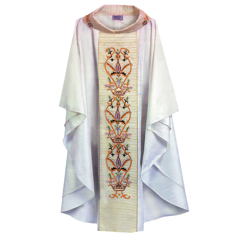 613 Traditional Chasuble with Handwoven Tussar Silk Orphrey & Embroidered Collar