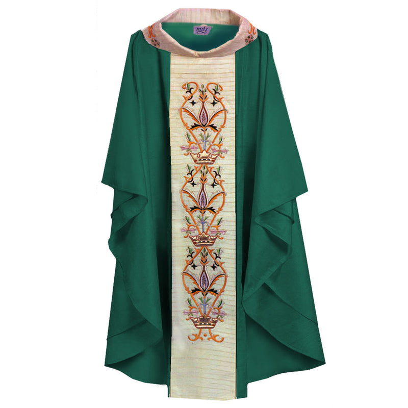 613 Traditional Chasuble with Handwoven Tussar Silk Orphrey & Embroidered Collar
