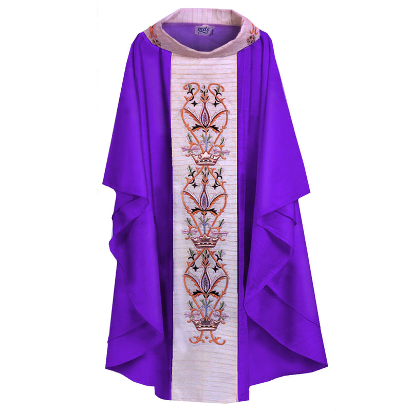 613 Traditional Chasuble with Handwoven Tussar Silk Orphrey & Embroidered Collar