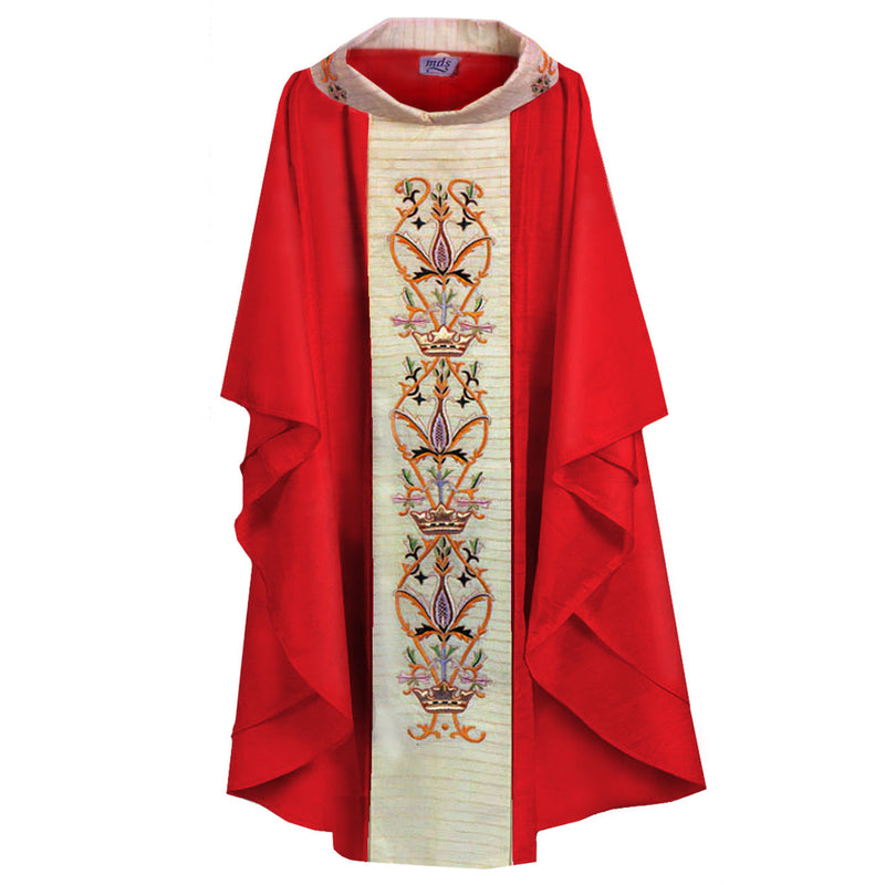 613 Traditional Chasuble with Handwoven Tussar Silk Orphrey & Embroidered Collar