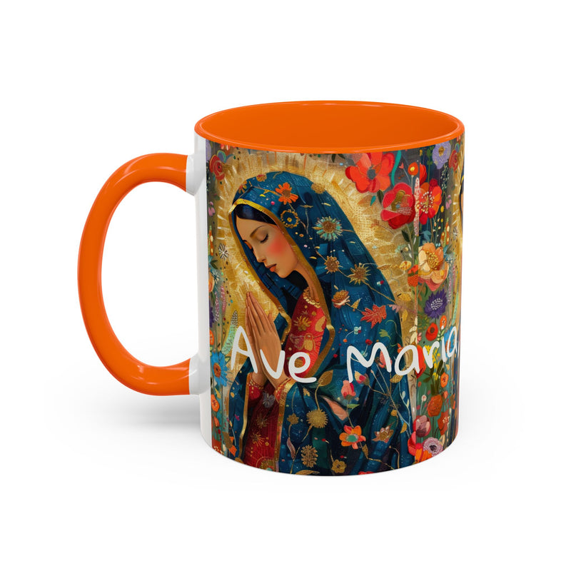 Our Lady Accent Coffee Mug – Ave Maria Gratia Plena Prayer Design (11/15oz)