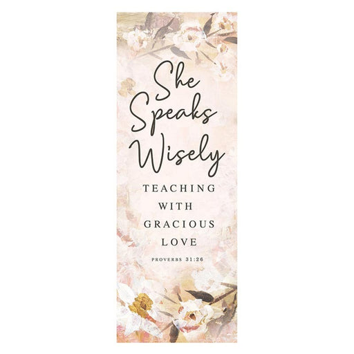 63" H She Speaks Wisely X-Stand Banner