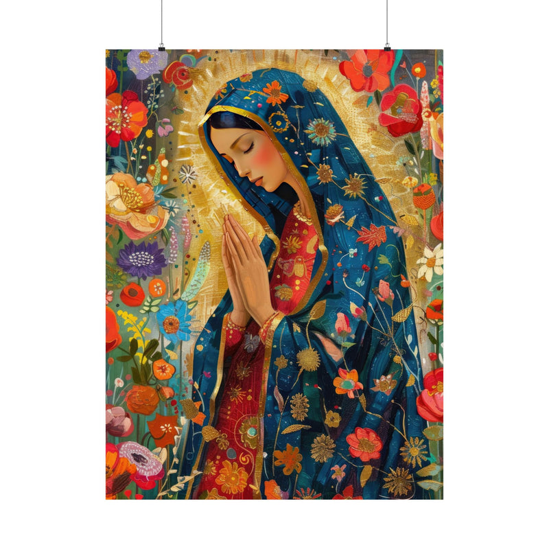 Matte Vertical Posters - Floral Mary Illustration for Spiritual Decor