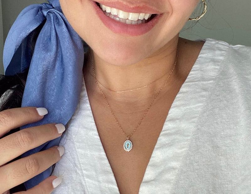 Mother Mary Necklace in Blue