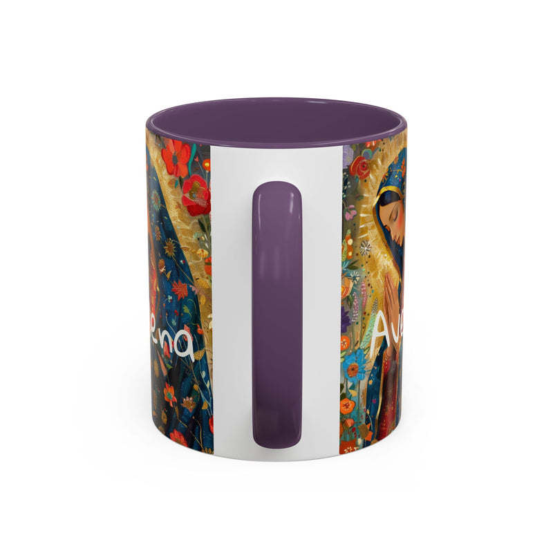 Our Lady Accent Coffee Mug – Ave Maria Gratia Plena Prayer Design (11/15oz)