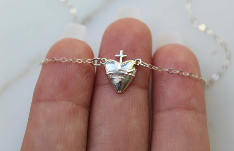 Sacred Heart of Jesus Necklace in Sterling Silver