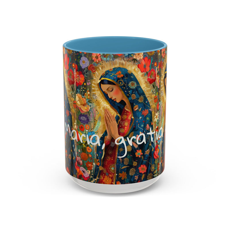 Our Lady Accent Coffee Mug – Ave Maria Gratia Plena Prayer Design (11/15oz)