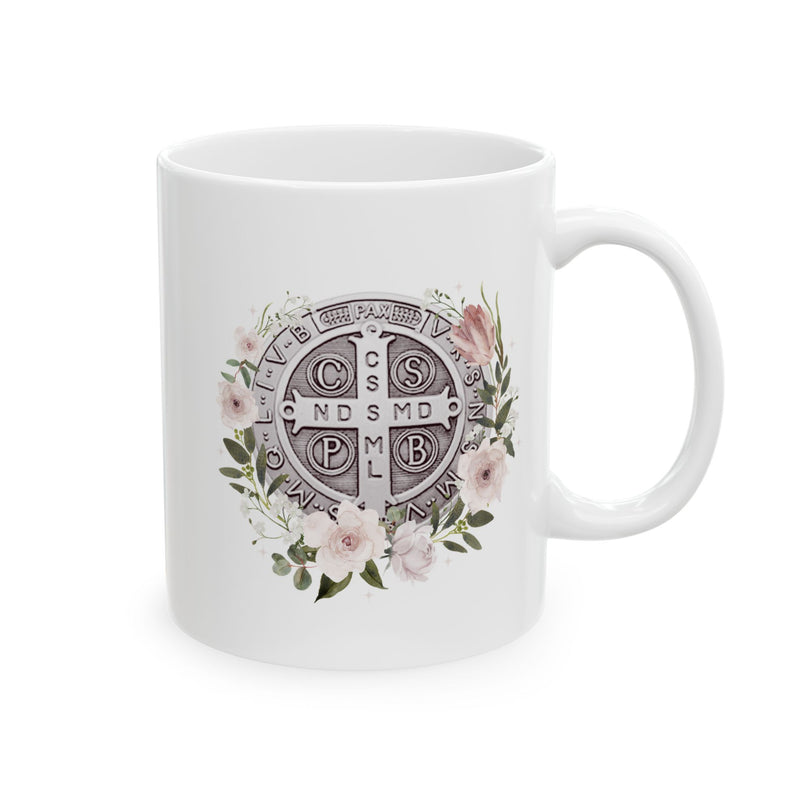 St. Benedict Medal Floral Catholic Coffee Mug
