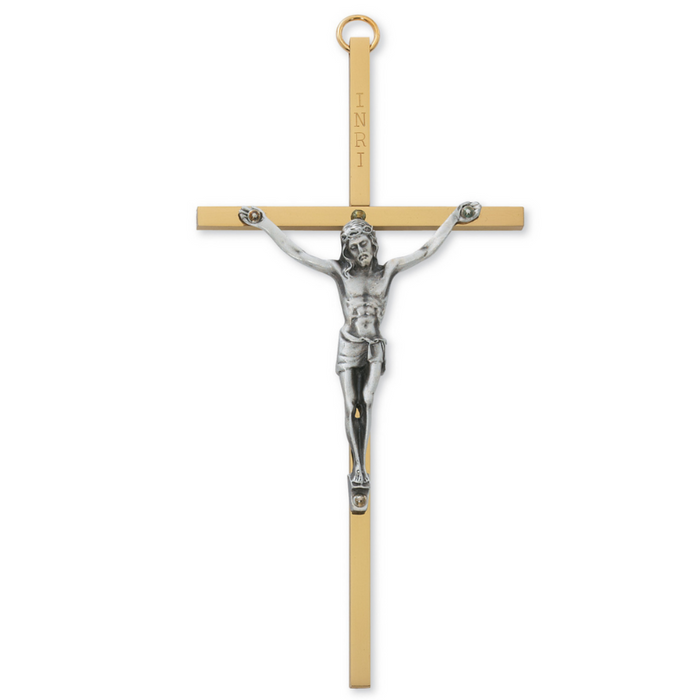 6" Brass Crucifix with Silver Corpus