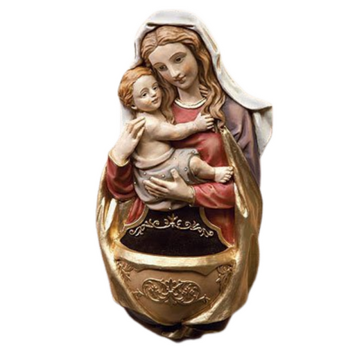 6" H Madonna and Child Holy Water Font