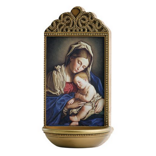 6" H Sassoferrato Madonna and Child Holy Water Font