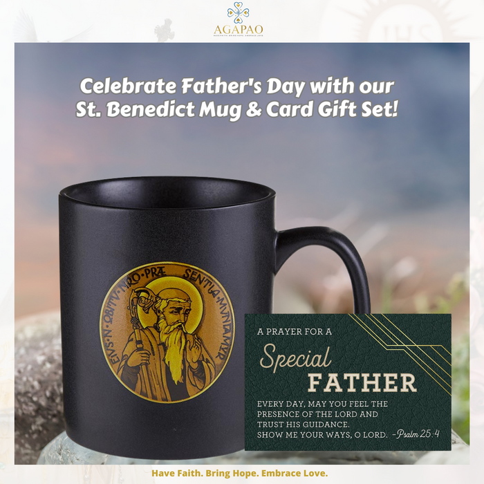 Taza de San Benito y tarjeta de oración por un padre especial - Set de regalo para el Día del Padre
