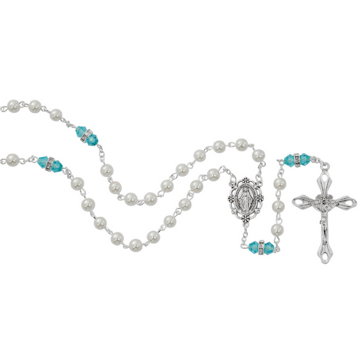 6mm Aqua Communion Birthstone Rosary