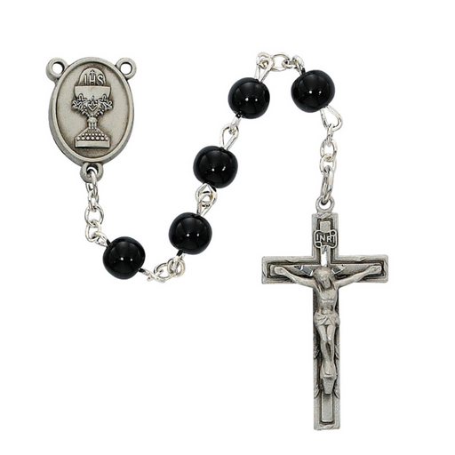 6mm Black Glass Communion Rosary6mm Black Glass Communion Rosary
