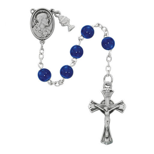 6mm Blue Glass Sacred Heart Communion Rosary