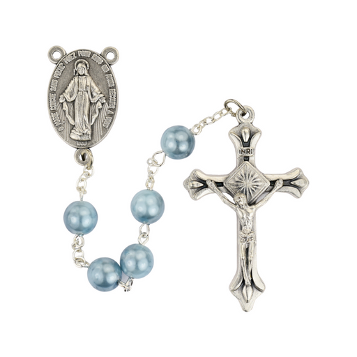 6mm Blue Swirl Pearl Beads Rosary finished with an oxidized silver center and crucifix perfect for personal collection or a gift to your family and friends on any occasion.