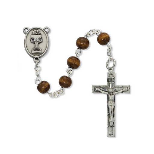 Brown Wood Communion Rosary Communion Rosary Communion keepsakes Communion souvenir
