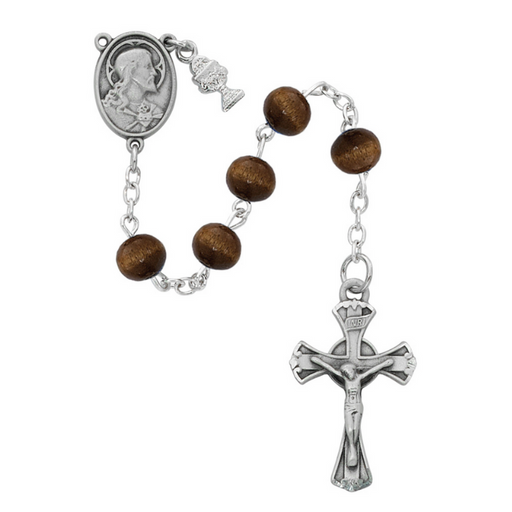 6mm Brown Wood Sacred Heart Rosary