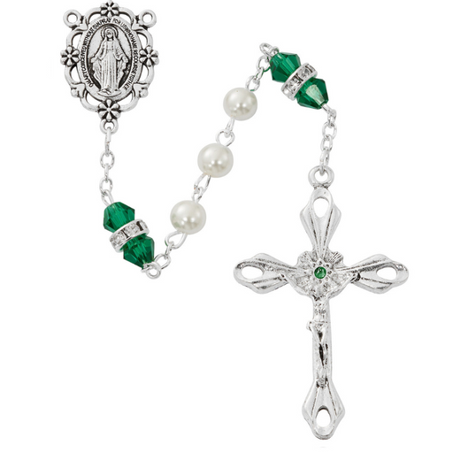 6mm Emerald Communion Birthstone Rosary