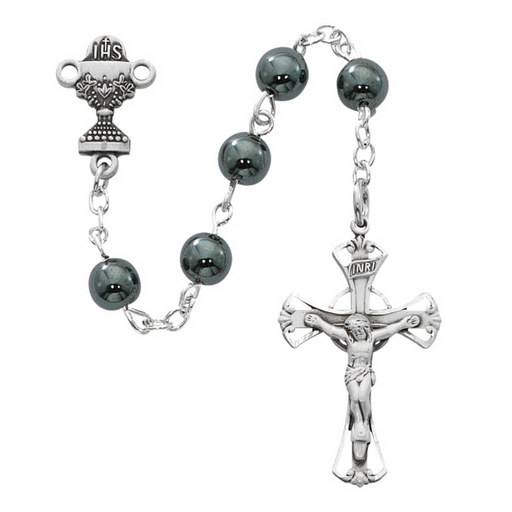 6mm Genuine Hematite Beads and Sterling Silver Communion Rosary