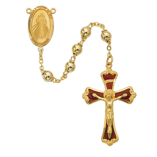 6mm Gold Plated Sterling Silver Divine Mercy Rosary