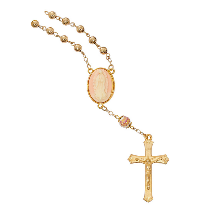 6mm Our Lady of Guadalupe Gold Cameo Rosary