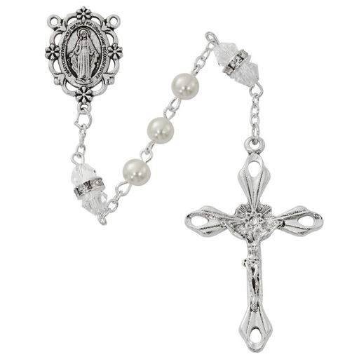 6mm Pearl Rosary - April Birthstone Crystal Rosary