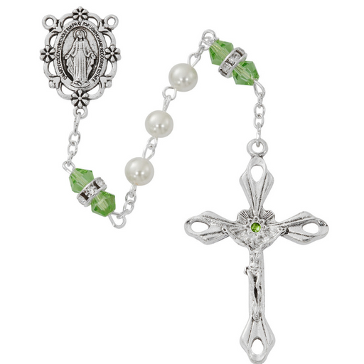 6mm Pearl Rosary - August Birthstone Peridot Rosary