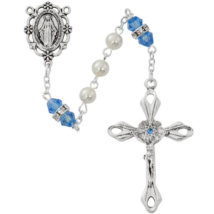 6mm Pearl Rosary - December Birthstone Zircon Rosary