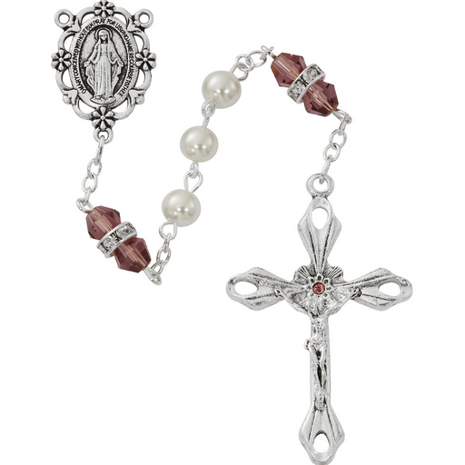 6mm Pearl Rosary - February Birthstone Amethyst Rosary