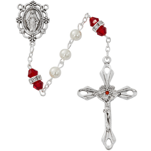 6mm Pearl Rosary - January Birthstone Garnet Rosary