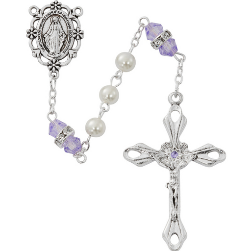 6mm Pearl Rosary - June Birthstone Light Amethyst Rosary