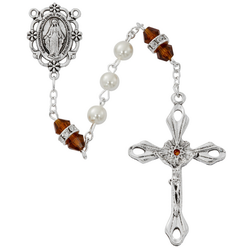 6mm Pearl Rosary - November Birthstone Topaz Rosary