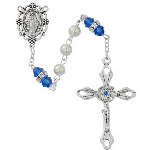6mm Pearl Rosary - September Birthstone Sapphire Rosary