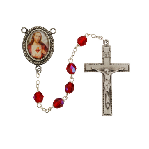 6mm Sacred Heart Red Rosary