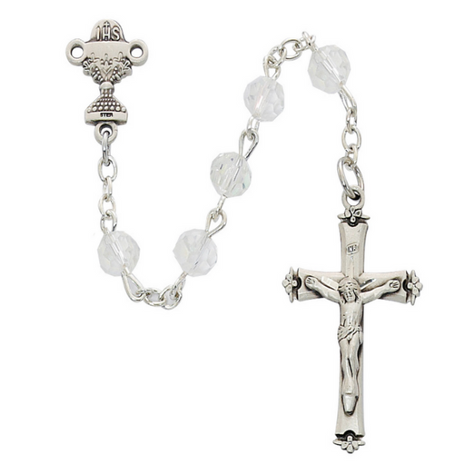 6mm Sterling Silver Crystal Communion Rosary