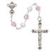 6mm White and Pink Beads Rhodium Communion Rosary