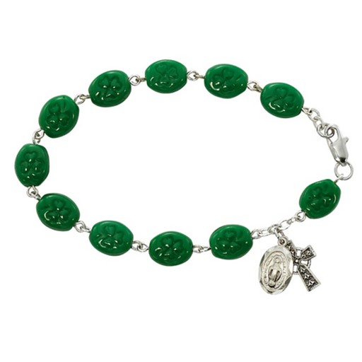 7.5 Green Shamrock St. Patrick Sterling Silver Bracelet