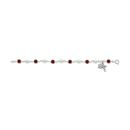 7.5" L Rhodium Red Pearl Holy Spirit Bracelet