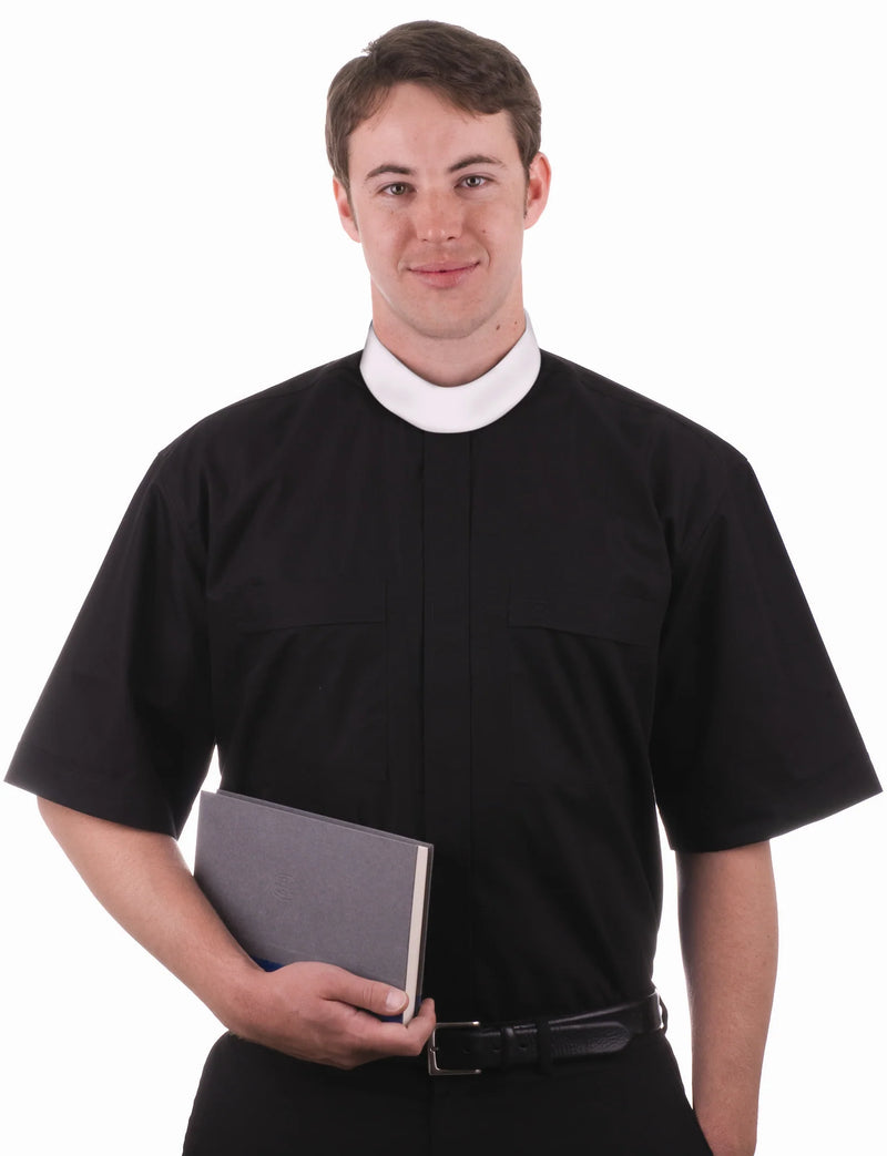 7000 Black SS Neckband Full Collar Clergy Shirt  – Premium Clerical Apparel for Comfort & Style