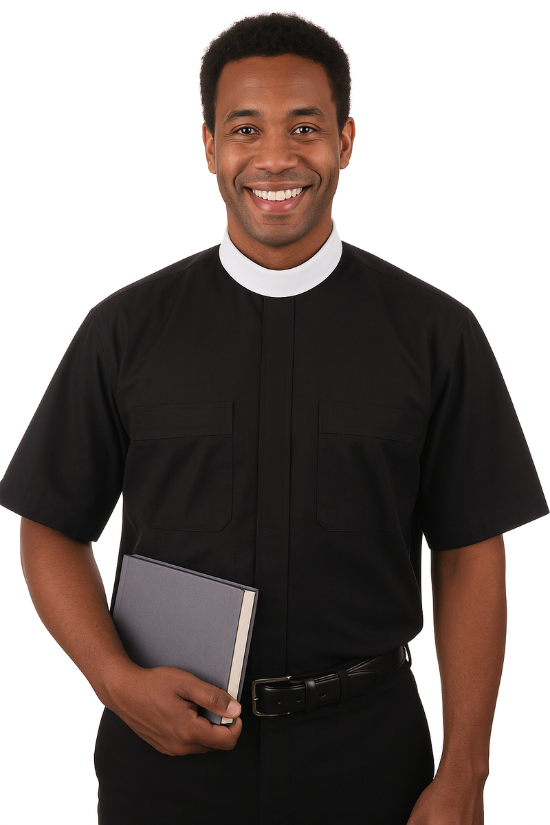 7000 Black SS Neckband Full Collar Clergy Shirt  – Premium Clerical Apparel for Comfort & Style