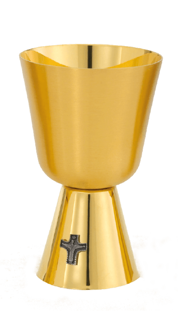 11 oz Gold-Plated Satin Communion Cup with Silver-Ox Cross