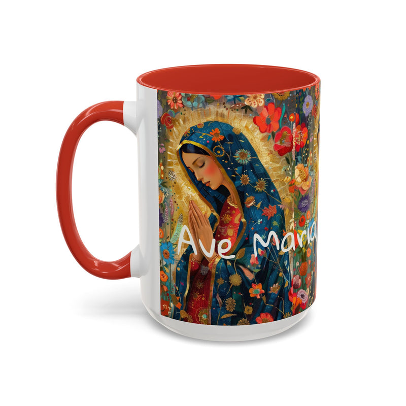Our Lady Accent Coffee Mug – Ave Maria Gratia Plena Prayer Design (11/15oz)