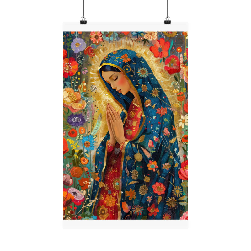 Matte Vertical Posters - Floral Mary Illustration for Spiritual Decor