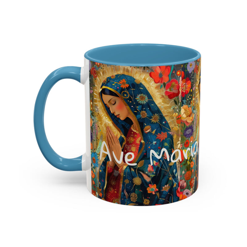 Our Lady Accent Coffee Mug – Ave Maria Gratia Plena Prayer Design (11/15oz)